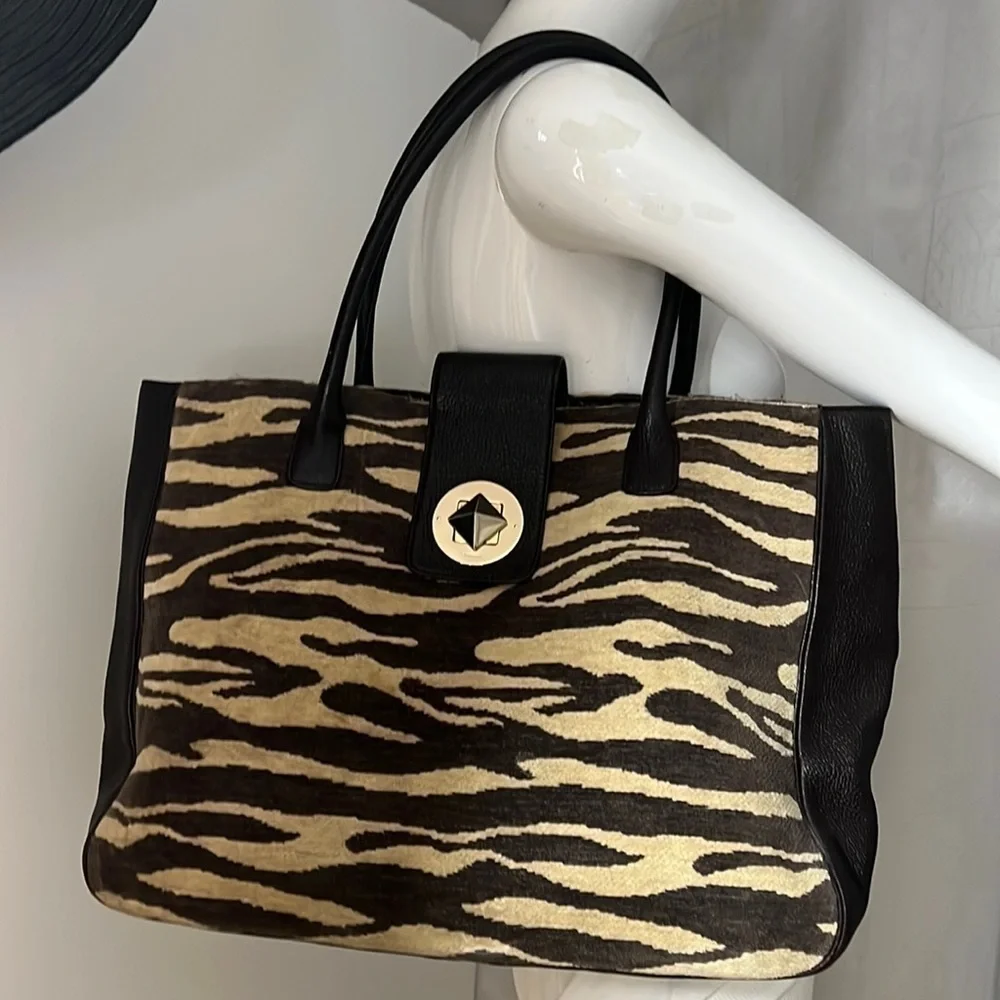 Kate Spade Rare Chenille Fabric Leather Shoulder Tote Bag